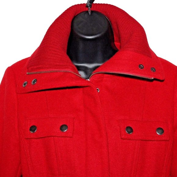 La Redoute US 6 UK 10 Red Belted Wool Blend Full Zip Snaps Knit Collar Coat - Picture 4 of 11